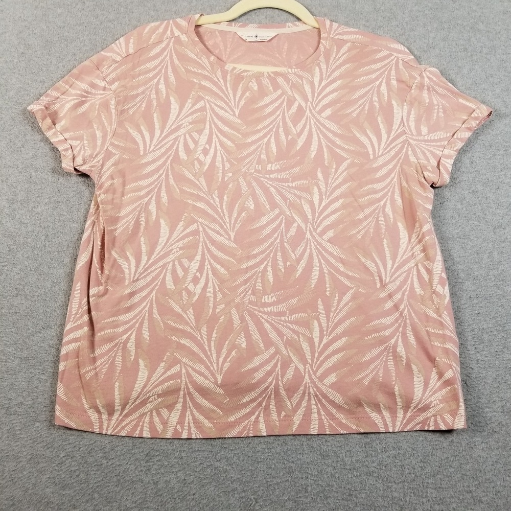 Marks & Spencer T-Shirt Womens M Medium Pink Palm Leaf Cotton Short Sleeve Top
